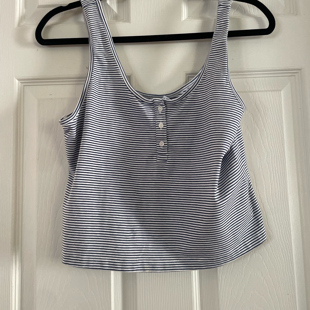 Old Navy White and Navy Striped Scoop Neck Crop Tank